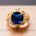 Dark Blue CZ Dazzling Flower Design Ring for Women
