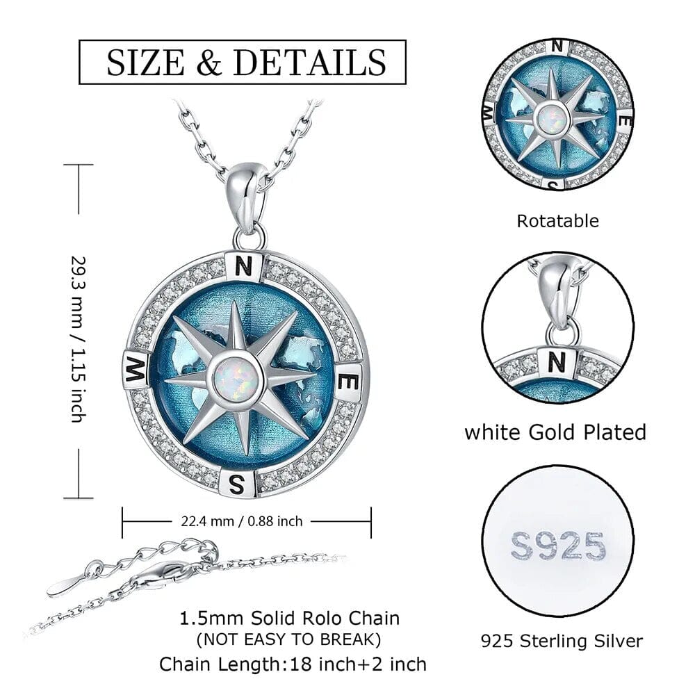 Rotatable Compass Nautical Pendant 925 Sterling Silver NecklaceNecklace