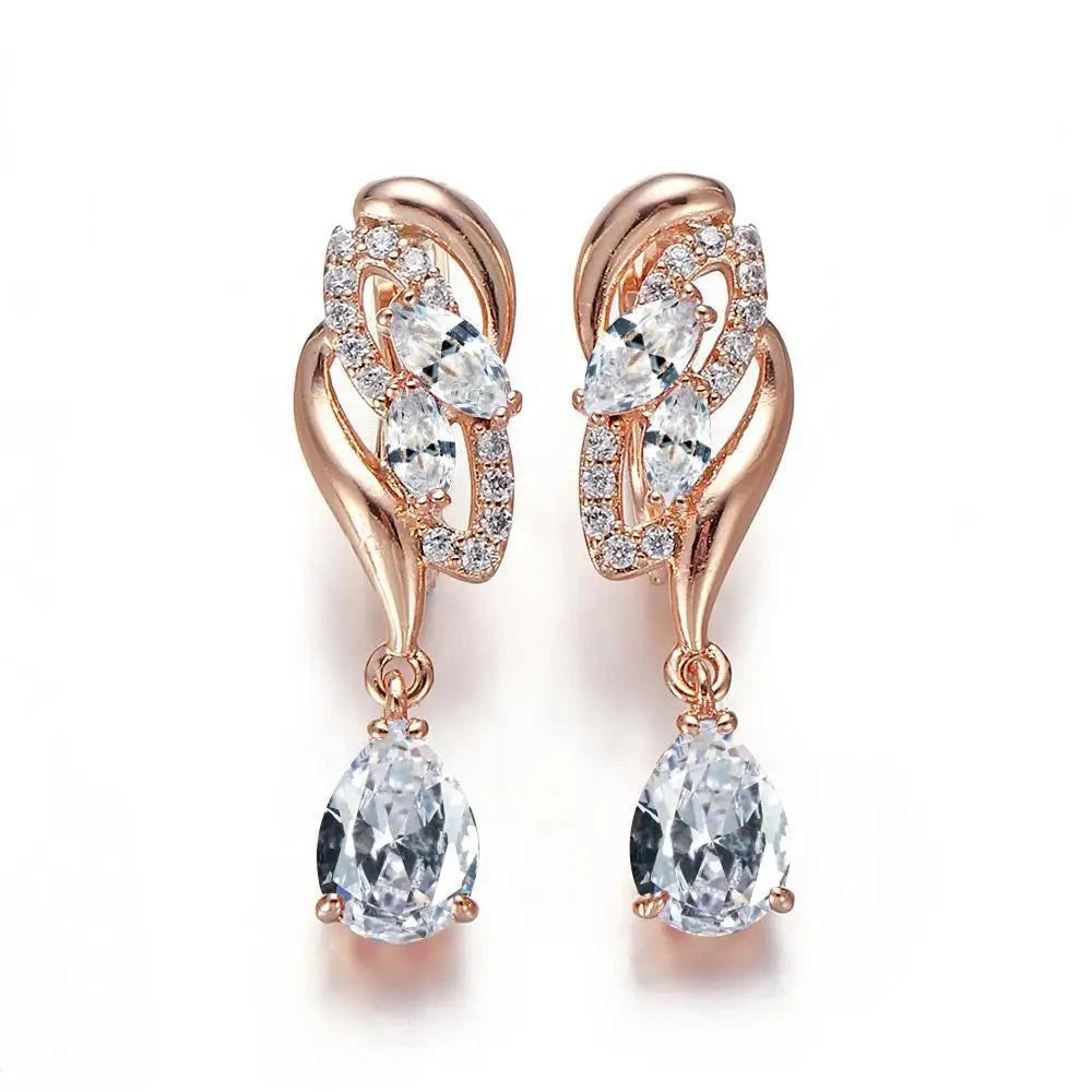 Drop Earring Cubic Zirconia Rose Gold PlatedWhite-G