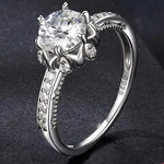 925 Sterling Silver 1ct Round Moissanite Flower Solitaire Ring for Women