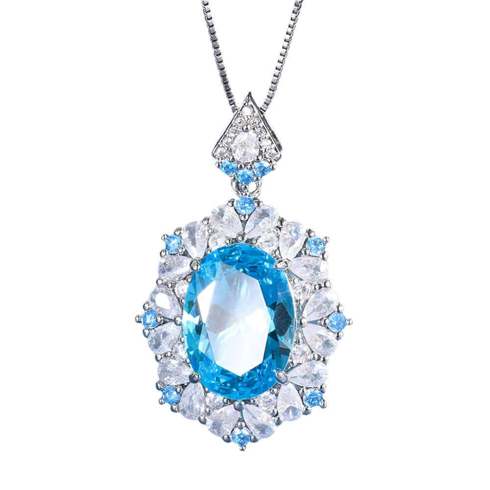 Sparkling Emerald Aquamarine Sapphire Pendant Necklace for Women Vintage Gemstone