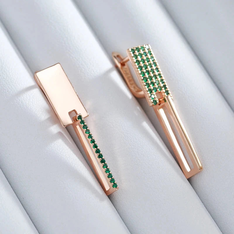 Square Green Zircon Earrings for Women – 585 Rose Gold