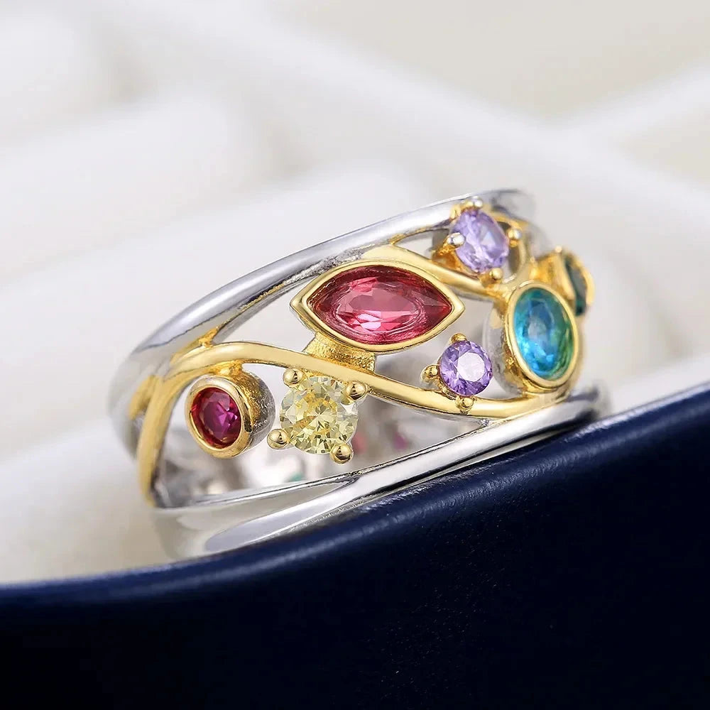 Two-Tone Colorful Stone Women’s Ring