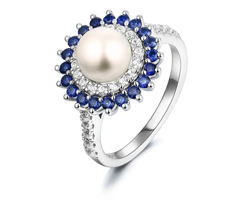 7mm Freshwater Pearl and Sapphire 925 Sterling Silver RingRing6
