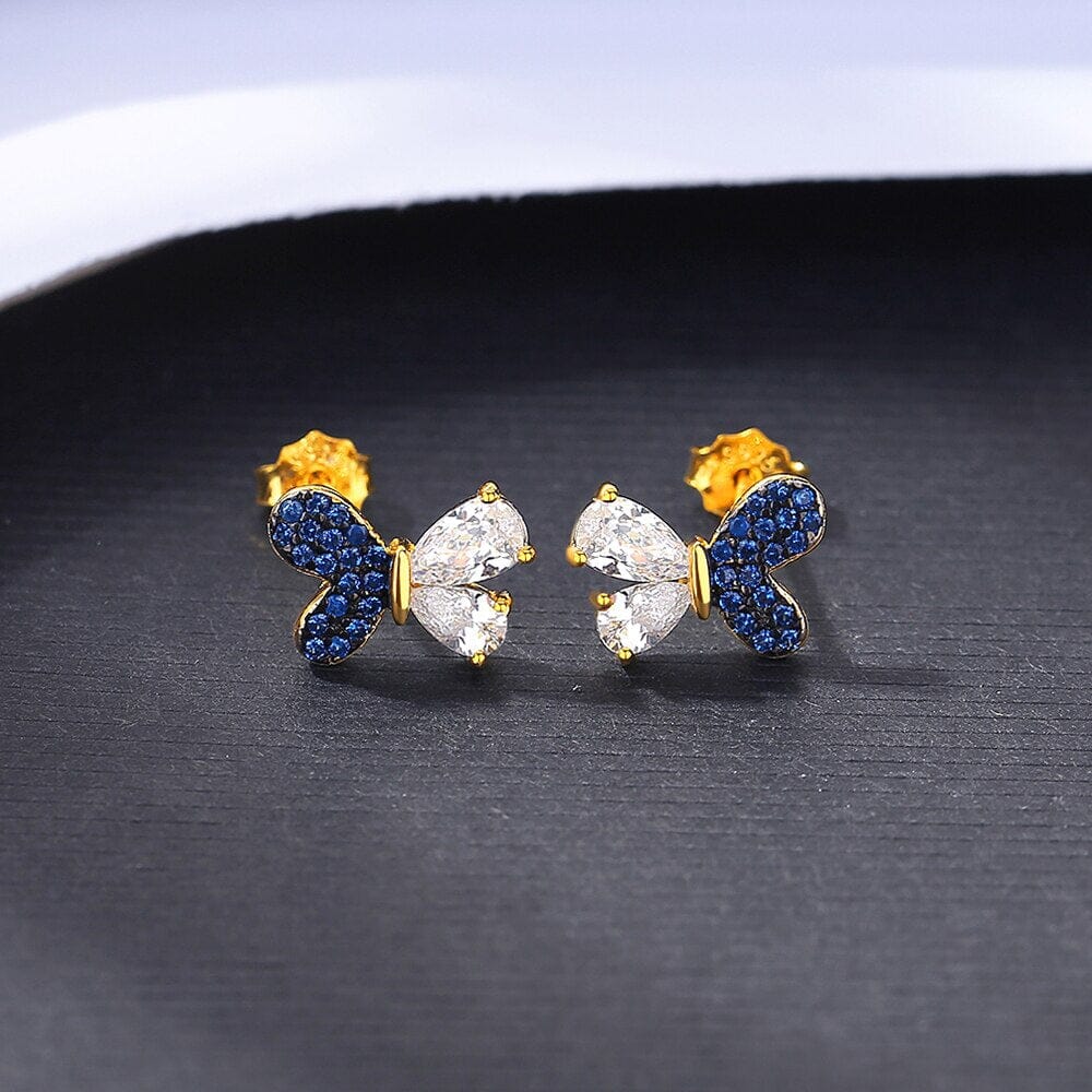 Sapphire 925 Sterling Silver Butterfly Gold Plated Stud EarringsEarrings