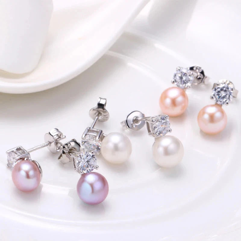 925 Sterling Silver Natural Freshwater Pearl Earrings for Women