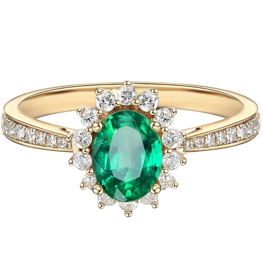 Vintage Emerald Oval Flower Gemstone Ring For Women