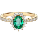 Vintage Emerald Oval Flower Gemstone Ring For Women