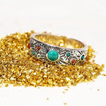 Colored Stone Ring Inlay Turquoise and South Red Tourmaline Rings