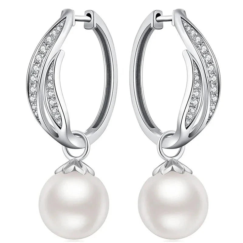 925 Sterling Silver Pearl Drop Earrings for Women65820