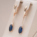Luxury 585 Rose Gold Oval Blue Long Dangle Earrings for Women