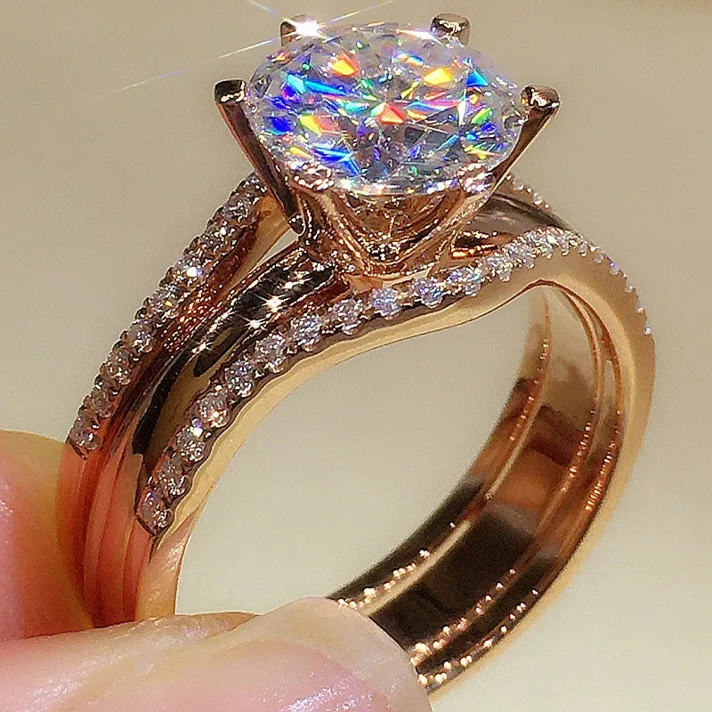 Huitan Rose Gold CZ Ring for WomenF173210