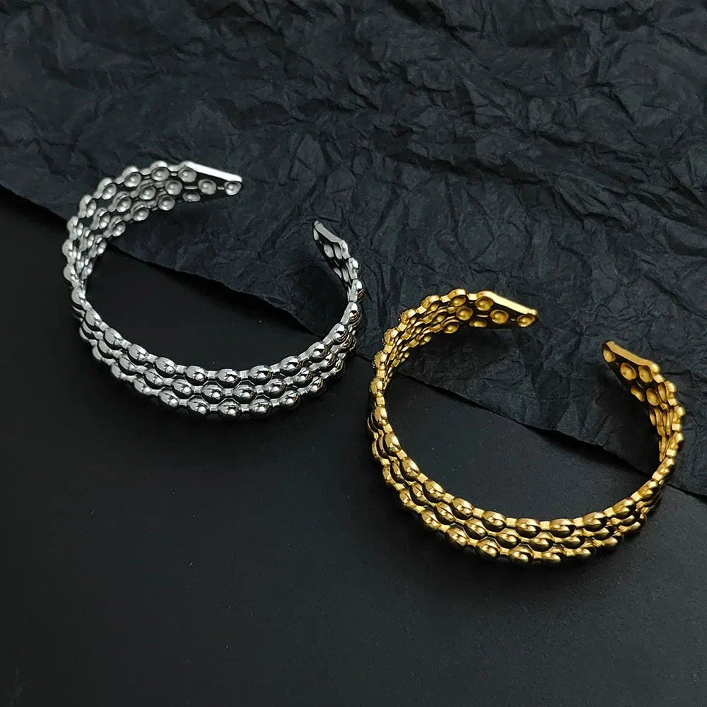 Creative three-layer round bead gold-plated stainless steel women's bracelet, waterproof and rust-free, couple bracelet2 colorset