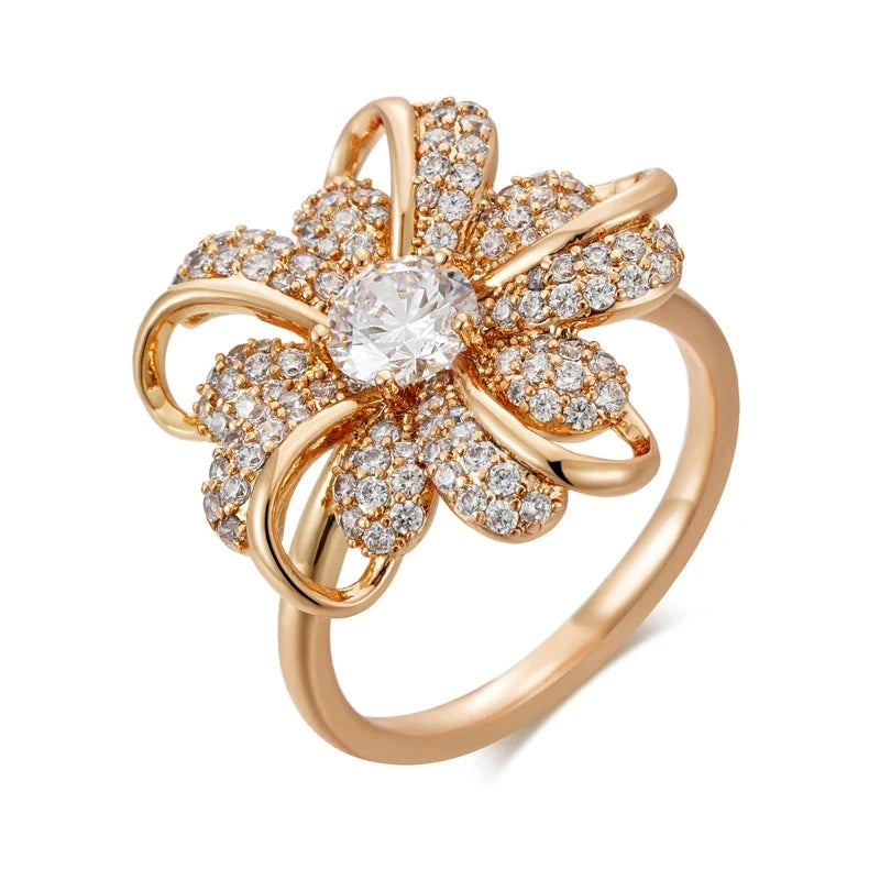 Kinel Rose Gold Crystal Flower RingZ10897