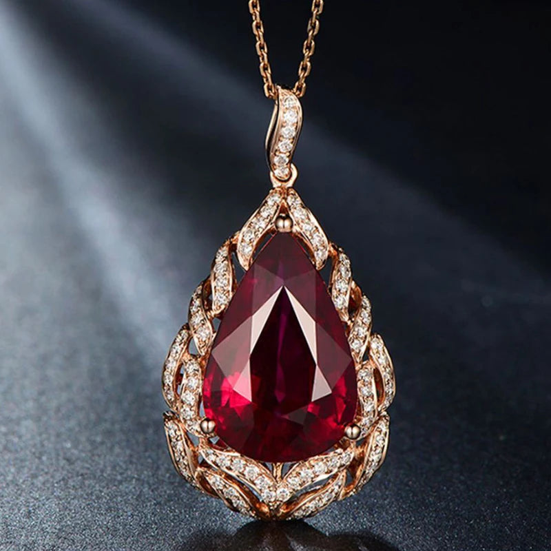 Rose Gold Color Elegant Romantic Ruby Red Tourmaline Pendant NecklacesROSE GOLD COLOR45cm