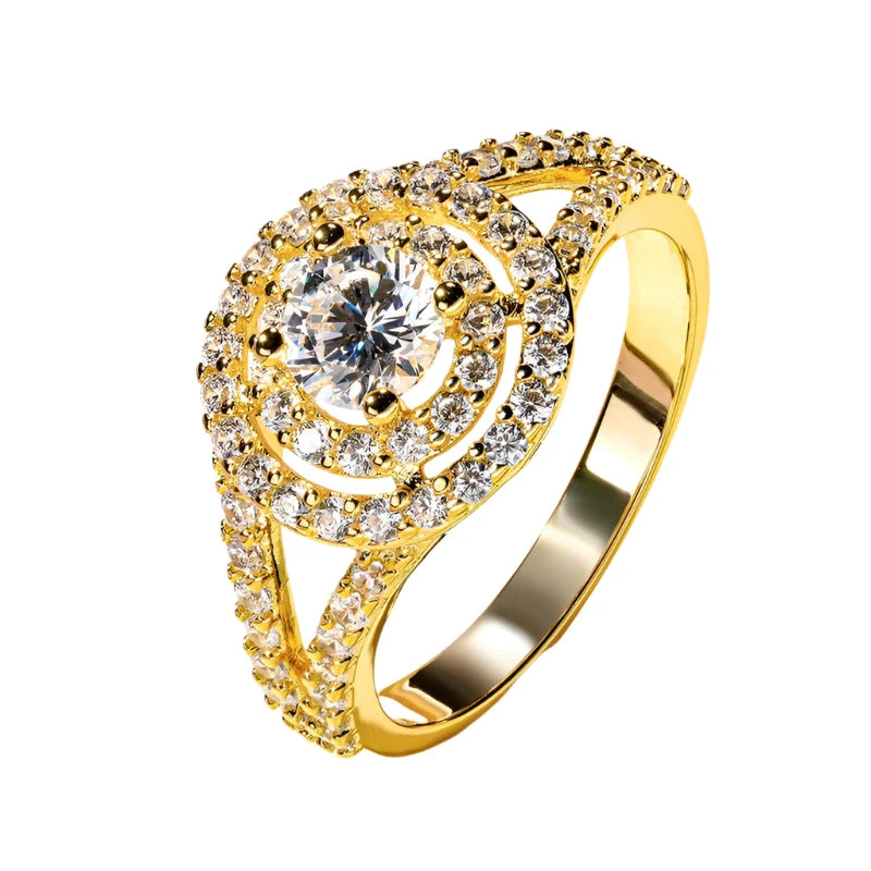 14K Gold Plated Halo CZ Engagement Ring