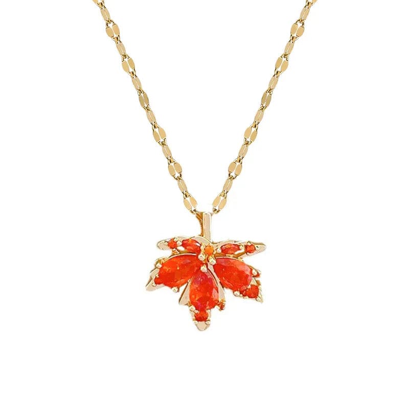 Red Maple Leaf Crystal Pendant NecklaceNecklace