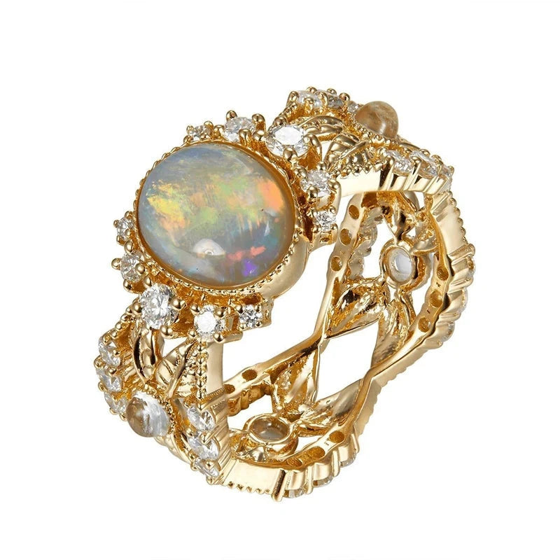 Luxury Crystal Opal Adjustable Ring Women Fashion Exquisite