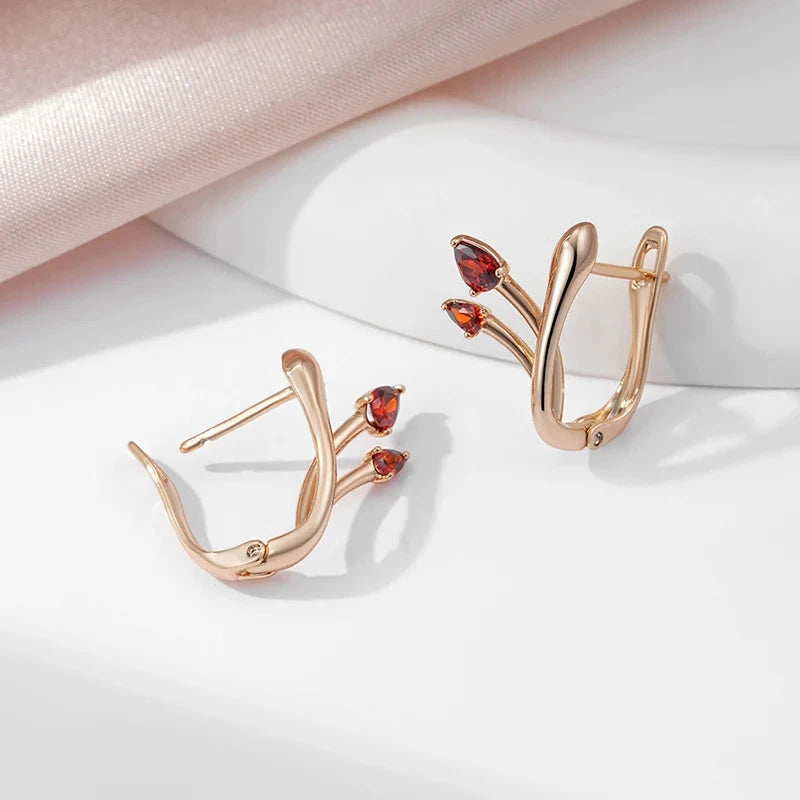 Red Zirconia Tulip Stud Earrings in Rose Gold