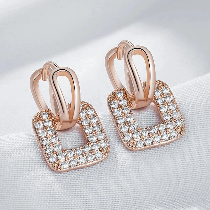 Luxury Rose Gold Zircon Square Drop Earrings for Women