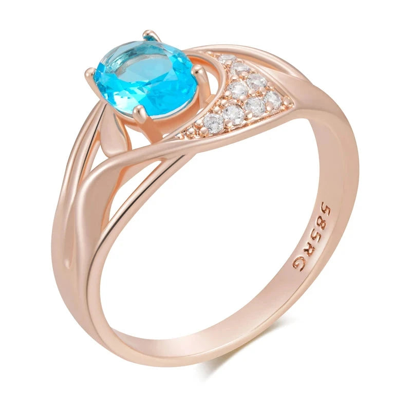Blue Zircon Drop Ring – 585 Rose Gold for WomenZ13227