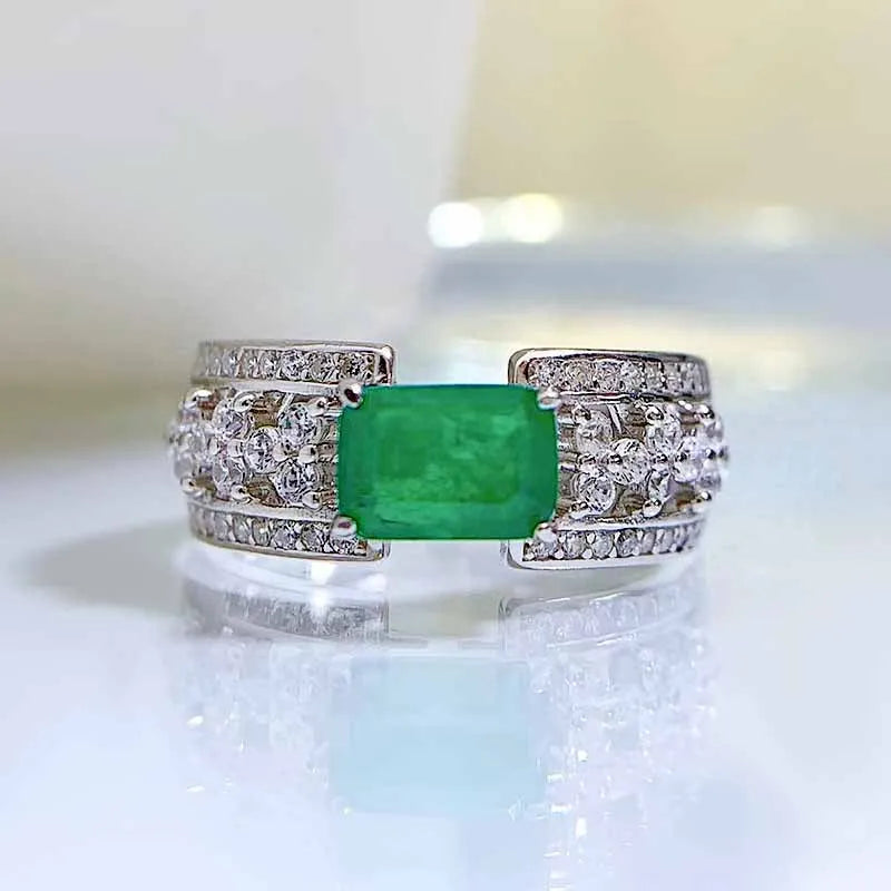 Emerald 10 * 12mm Rectangular Cross border Ring from EuropeR373-LV5