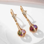 Red Natural Zircon Dangle Earrings For Women 585 Rose Gold