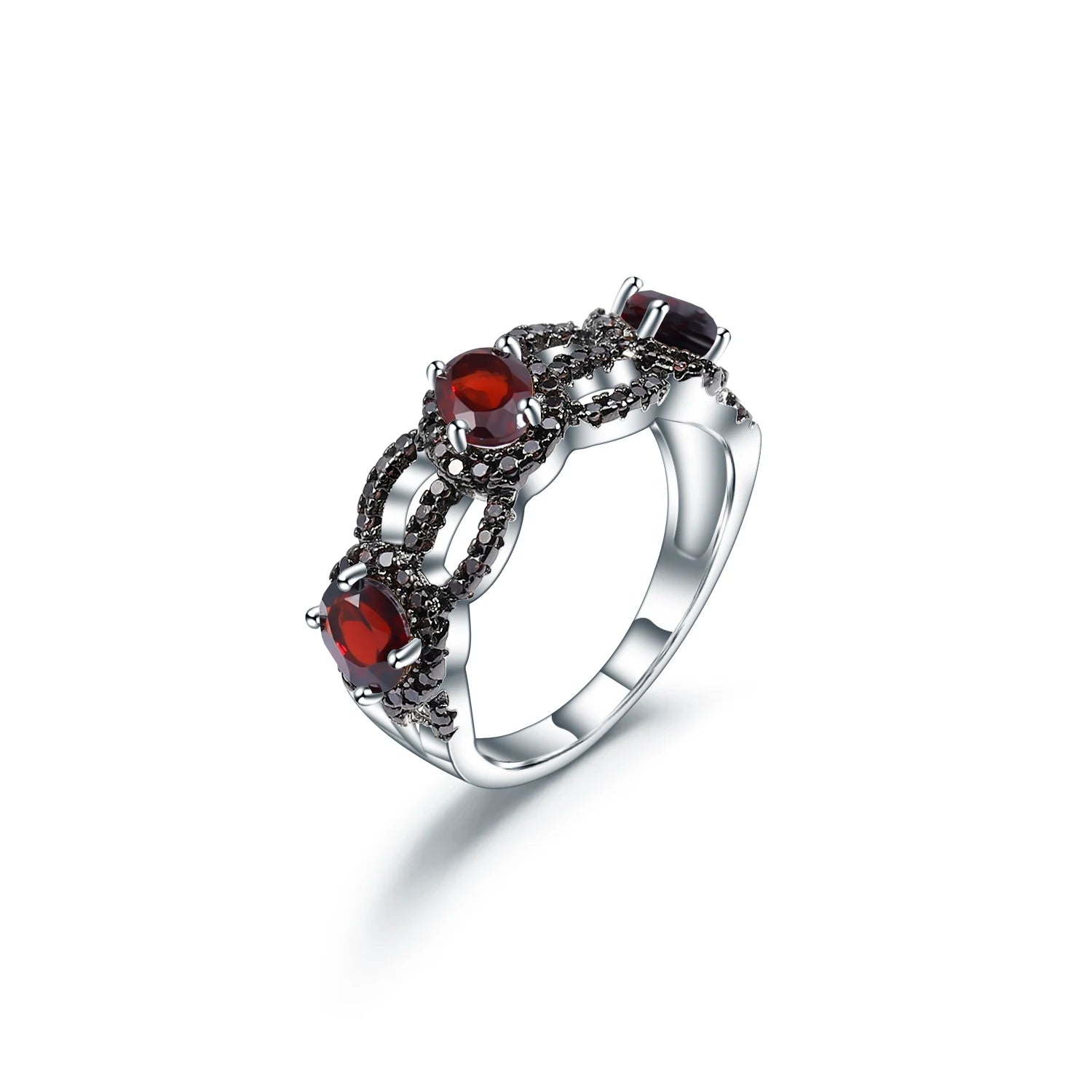 GEM'S BALLET 1.35Ct Natural Red Garnet Antique Style Three Stone Ring 925 Sterling Silver Gemstone Rings For Women Fine Jewelry925 Sterling SilverGarnet