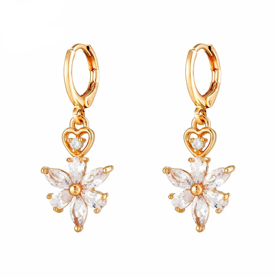 Cute Colorful Crystal Flower Hoop Earrings for WomenCopper EarringsCHINA