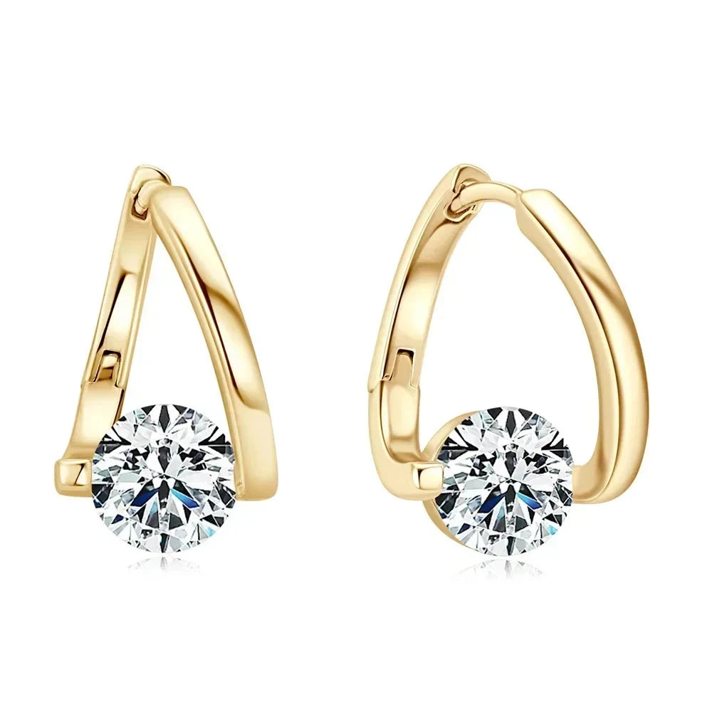 Sterling Silver Round Crystal EarringsGold