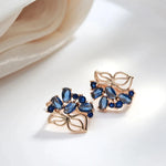 Vintage Blue Zircon Rose Gold Stud Earrings