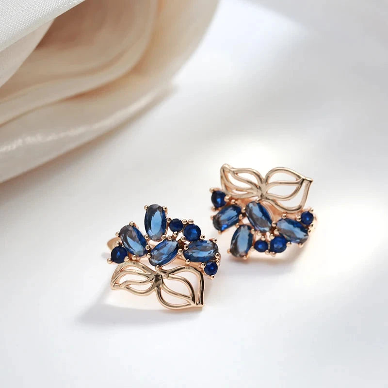 Vintage Blue Zircon Rose Gold Stud Earrings