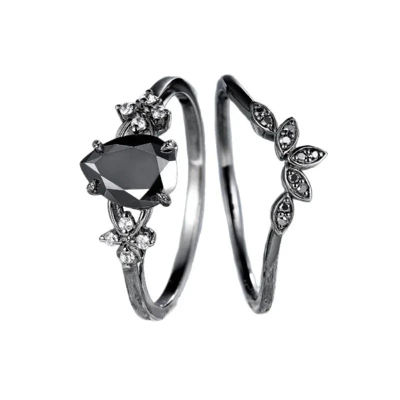 European and American Black-Plated Gun Black Water-Drop Shaped Zircon Inlaid