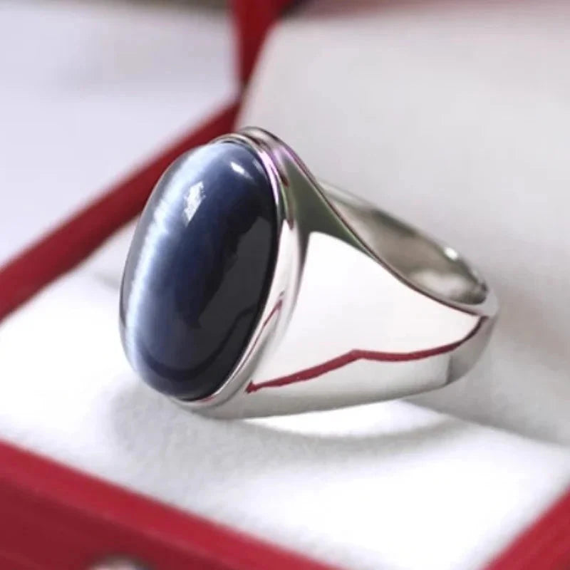 Vintage Gray Cat Eye Stainless Steel Ring
