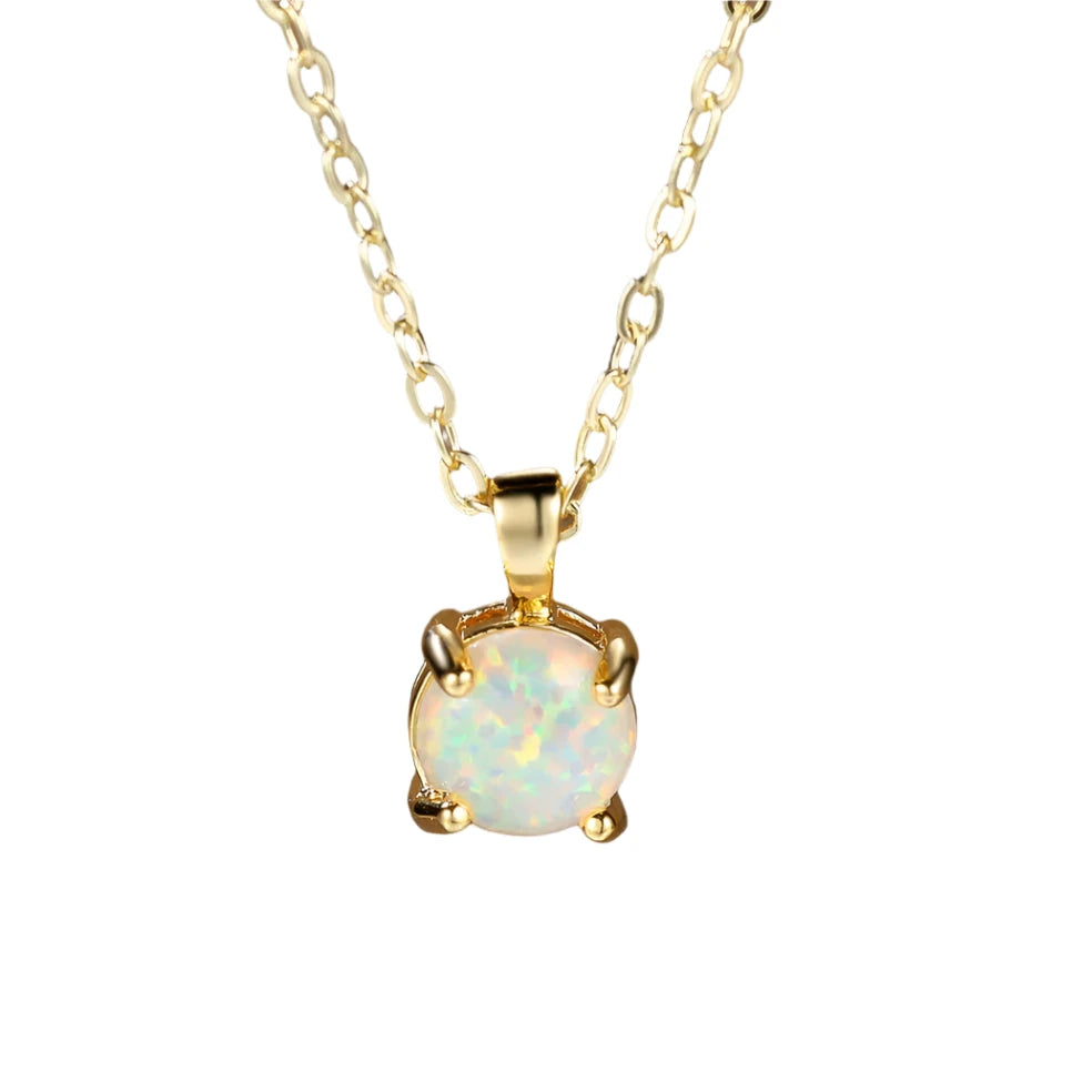 Crystal White Fire Opal Necklace for WomenGold White Color