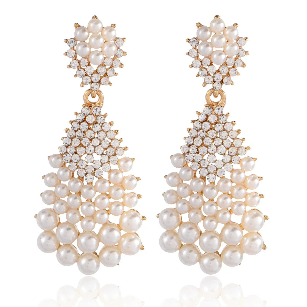 Luxurious pearl earrings full of diamonds zircons geometric large water drops versatile retro bridal dress earrings