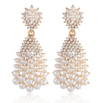 Luxurious pearl earrings full of diamonds zircons geometric large water drops versatile retro bridal dress earrings