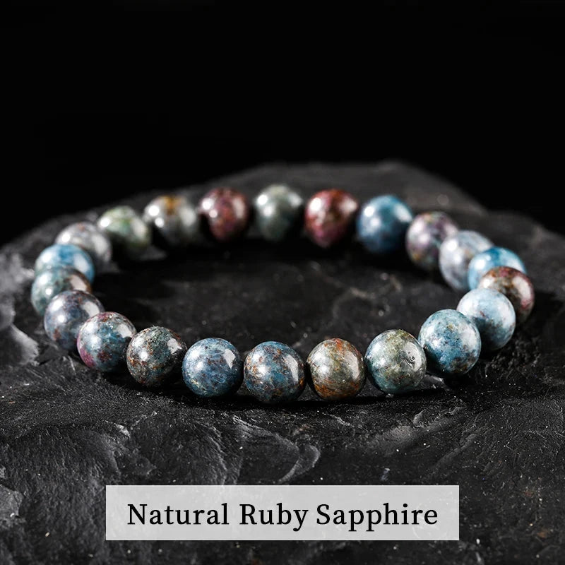 Natural Stone Ruby Sapphire Bead Bracelets Women/Men Single Circle Gemstone Stretch Bangles Energy Healing CharmRuby Sapphire7-8mm