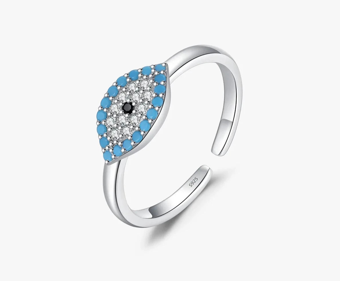 925 Sterling Silver Turquoise Eye Adjustable Ring EleganResizable