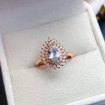 Natural Aquamarine Ring for Women S925 Sterling Silver Luxury Zircon Charm Fine