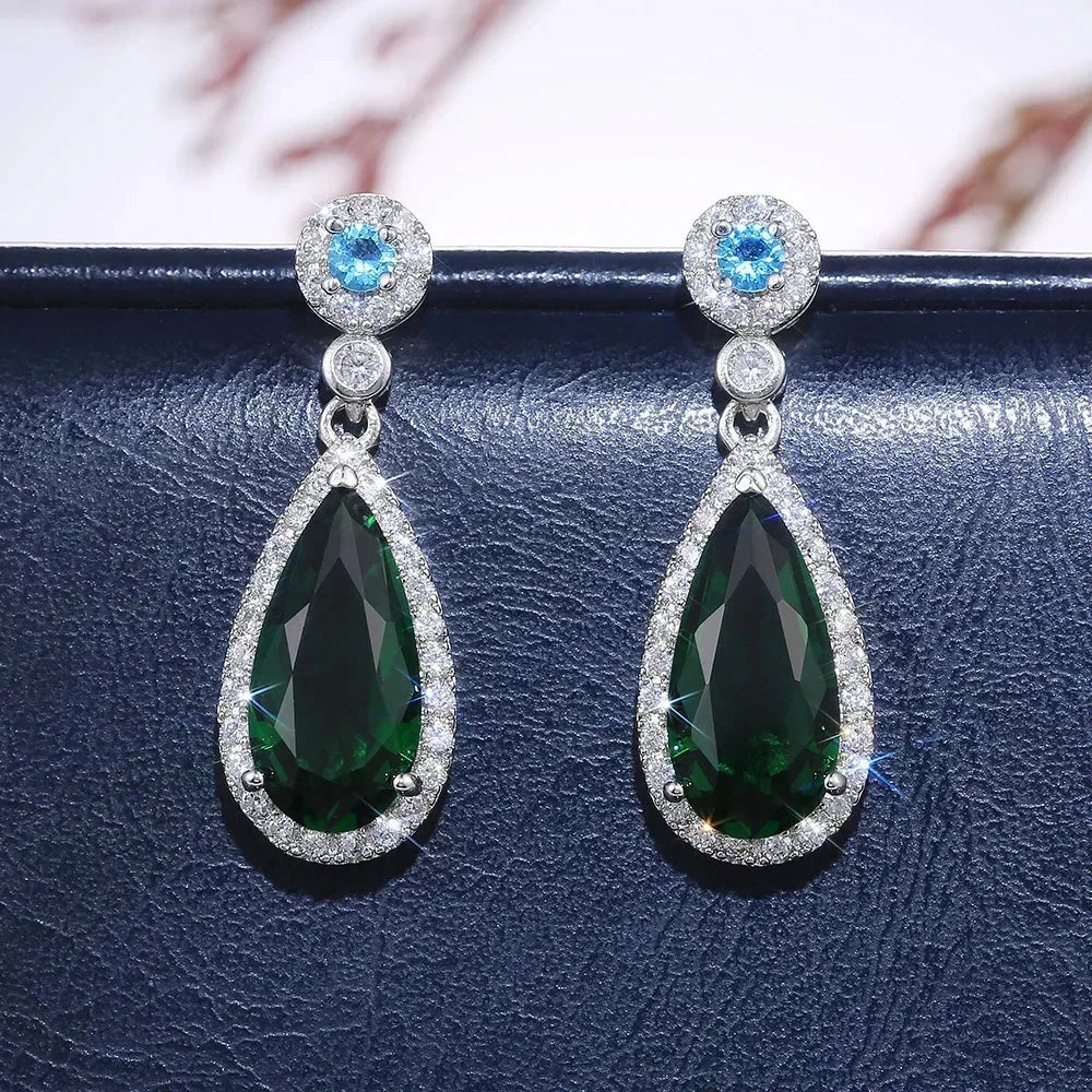 Luxury Green Crystal Drop Earrings – Women's Anniversary GiftE561