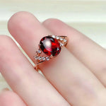 Silver Diamond Ruby Oval Adjustable Ladies Ring