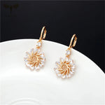 Luxury Crystal Zircon Flower Copper Dangle Earrings Women