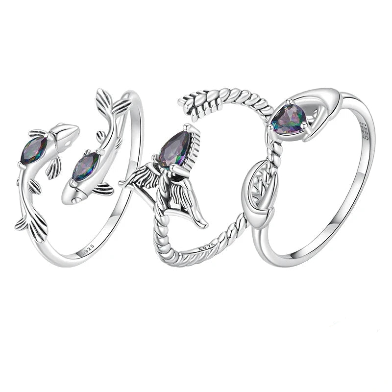 WOSTU 925 Sterling Silver Pisces Zodiac Open Ring Aries Sagittarius Cancer Lucky for Women Birthday Fine Jewelry Gift