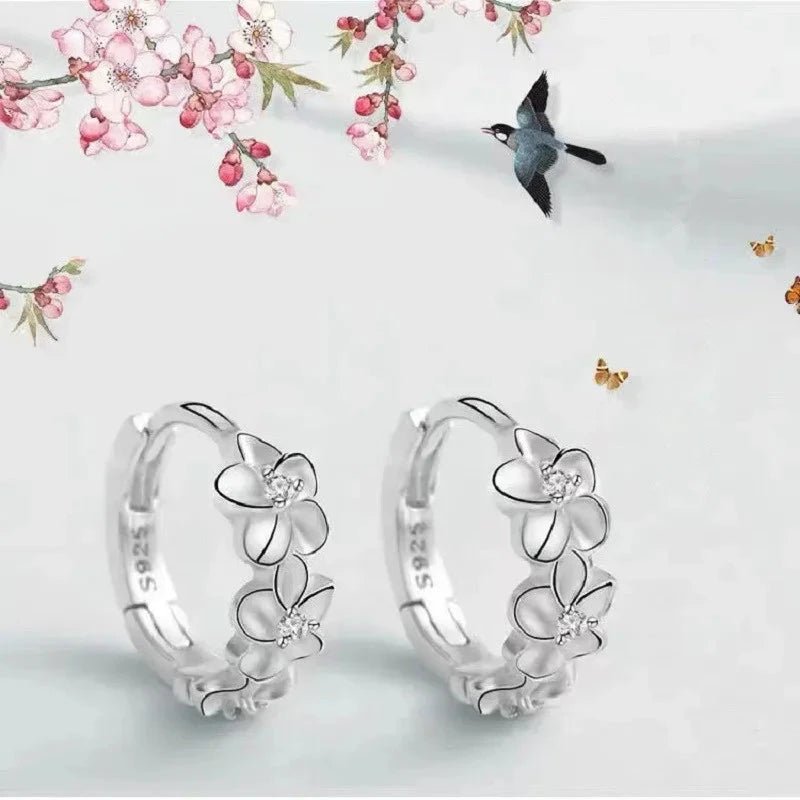 Crystal Flower Hoop Earrings for Womenwhite