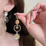 Greek Mythology Face Sun Moon Pendant Creative Design Women Asymmetric Personality Pendant Earrings Party Jewelry Gifts