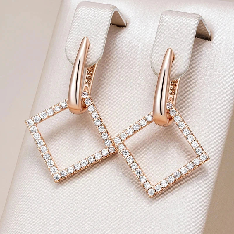 Rose Gold Rhombus Drop Earrings for Women