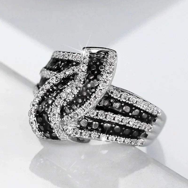 Black Enamel Ring with White Zircon – Women's Luxury
