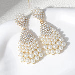 Luxurious pearl earrings full of diamonds zircons geometric large water drops versatile retro bridal dress earrings1CHINA