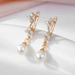 Rose Gold Pearl Dangle Earrings – Natural Zircon Luxury